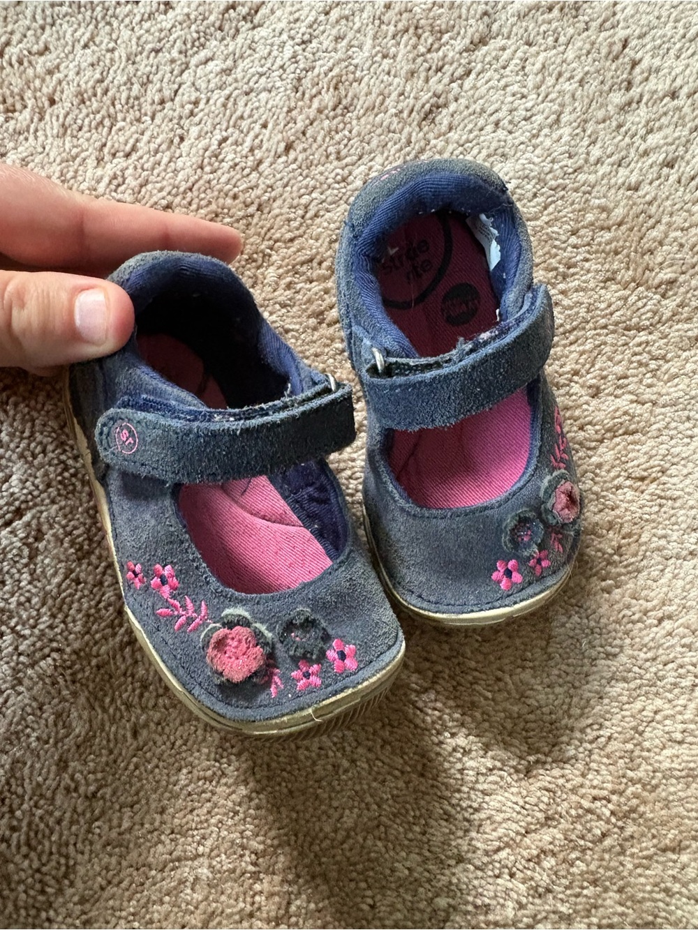 Stride Rite Navy and Pink Floral Mary Janes